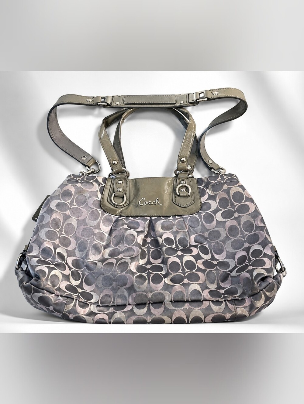 Coach Ashley F18450 Signature Jacquard Patent Leather Carryall Satchel